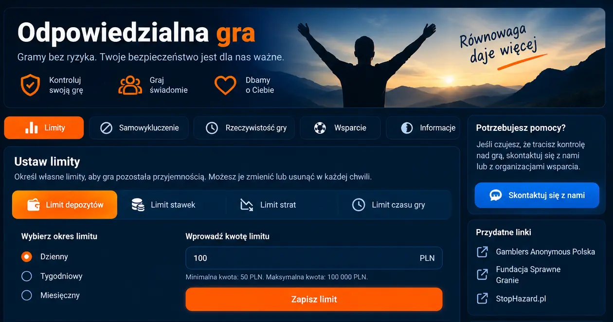 Mostbet – sekcja odpowiedzialnej gry z formularzem limitu wpłat